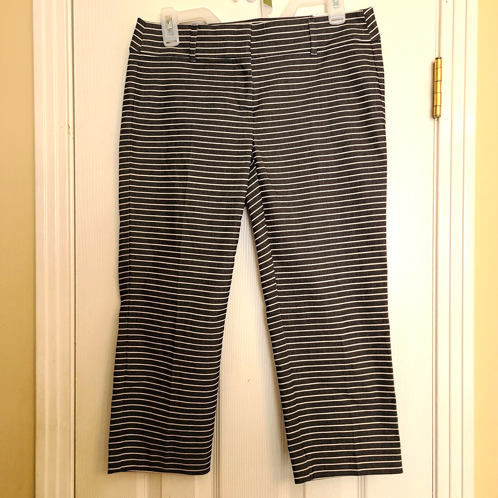 NWT Ann Taylor LOFT Original Crop Straight Pant Gray White Stripe 393846 Size 4P